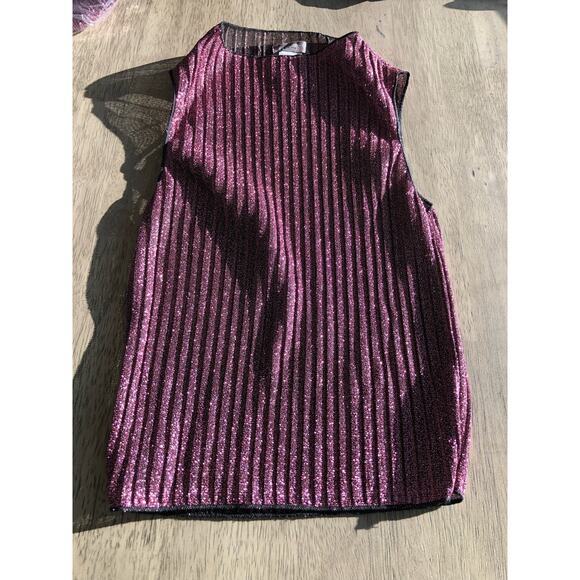 Sans Souci Pink Sparkle Pleated Lurex Mock Neck Top - M - Picture 5 of 7